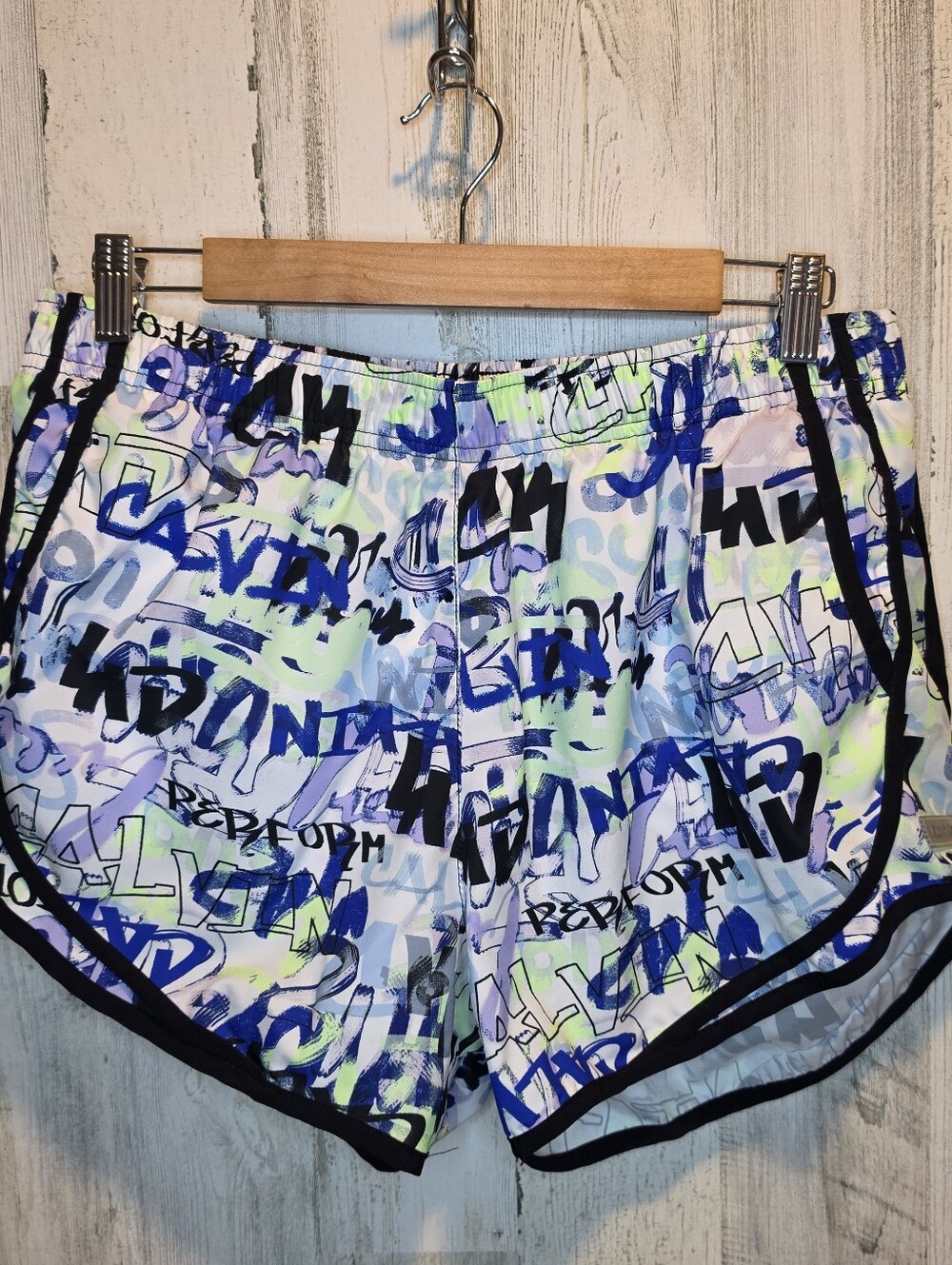 Calvin Klein Women’s Large Swim Board Shorts Graffiti Print Built In Brief Liner